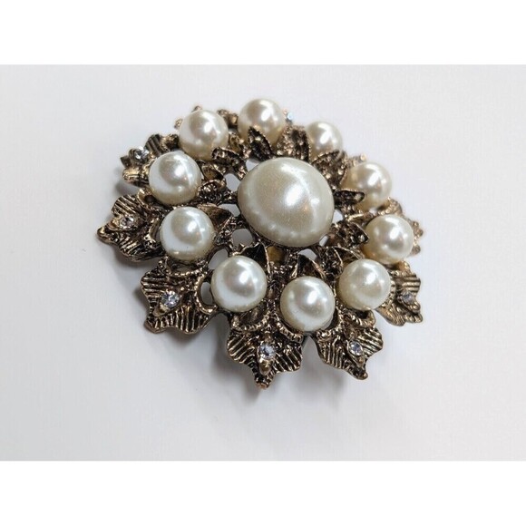 3 Vintage Brooch Avon Victorian Spring Faux Pearl Hand Painted Pin Romantic - Picture 5 of 14